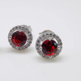 Ruby Cubic Zirconia Silver Halo Earrings