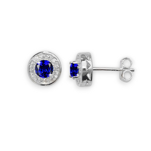 Round Sapphire Cubic Zirconia Silver Stud Earrings