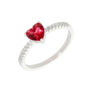 Ruby CZ Heart Silver Ring