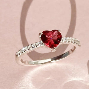 Ruby CZ Heart Silver Ring