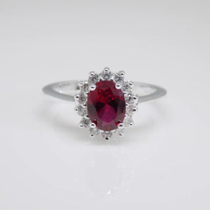 Ruby CZ Silver Cluster Ring