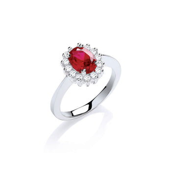 Ruby CZ Silver Cluster Ring