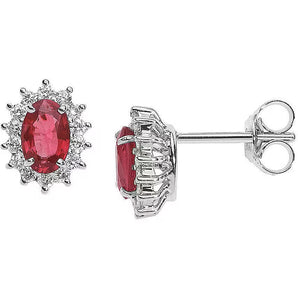 Silver Ruby Cubic Zirconia Oval Halo Earrings