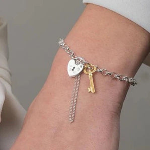 Two Tone Lock and Key Silver Bracelet www.urbanpizazz.co.uk