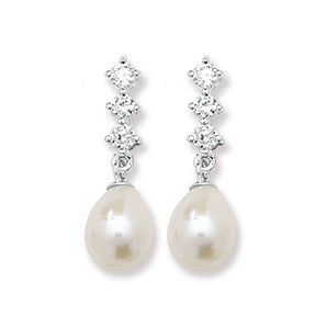 Pearl and CZ Silver Drop Earrings www.urbanpizazz.co.uk