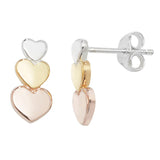 Three Tone Silver Heart Drop Earrings www.urbanpizazz.co.uk