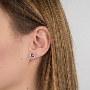 Ruby CZ Silver Heart Stud Earrings www.urbanpizazz.co.uk