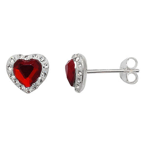 Ruby CZ Silver Heart Stud Earrings www.urbanpizazz.co.uk