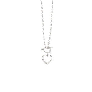 Silver T-bar Necklace With Cubic Zirconia Heart www.urbanpizazz.co.uk