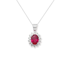 Silver Ruby Cubic Zirconia Flower Pendant Necklace www.urbanpizazz.co.uk