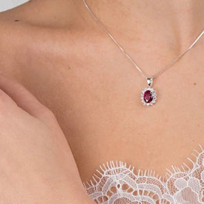 Silver Ruby Cubic Zirconia Flower Pendant Necklace www.urbanpizazz.co.uk