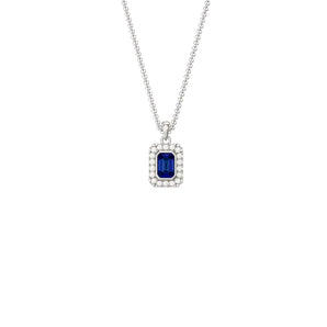 Sapphire Cubic Zirconia Silver Rectangle Pendant Necklace www.urbanpizazz.co.uk