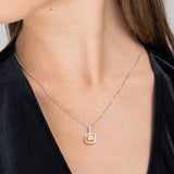 Yellow Topaz Cubic Zirconia Square Halo Pendant Necklace www.urbanpizazz.co.uk