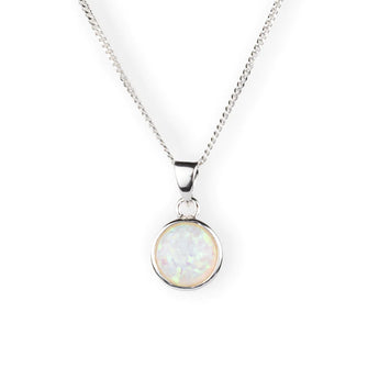 Round Opal Silver Pendant Necklace www.urbanpizazz.co.uk