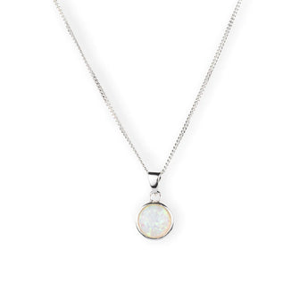 Round Opal Silver Pendant Necklace www.urbanpizazz.co.uk