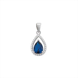 Sapphire CZ Teardrop Silver Pendant Necklace