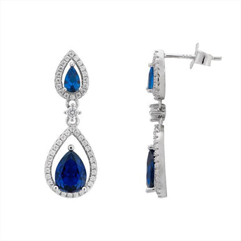 Luxury Sapphire Cubic Zirconia Teardrop Silver Earrings