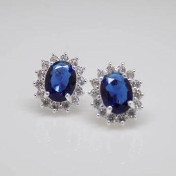 Sapphire Cubic Zirconia Silver Flower Earrings