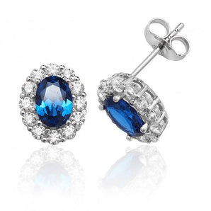 Halo Sapphire Cubic Zirconia Silver Earrings