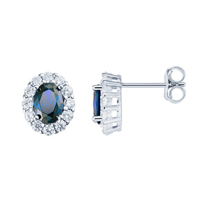 Halo Sapphire Cubic Zirconia Silver Earrings