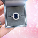 Oval Halo Sapphire CZ Silver Ring