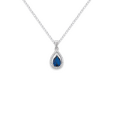 Sapphire CZ Teardrop Silver Pendant Necklace