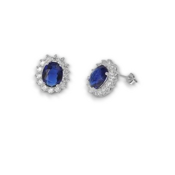 Sapphire Cubic Zirconia Silver Flower Earrings