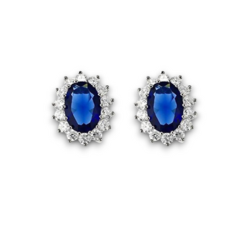 Sapphire Cubic Zirconia Silver Flower Earrings