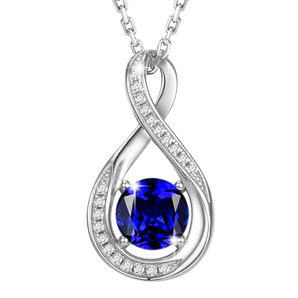 September Birthstone - Sapphire CZ Silver Infinity Pendant Necklace