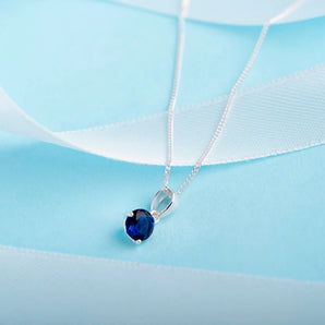 September Birthstone - Sapphire CZ Silver Pendant Necklace www.urbanpizazz.co.uk