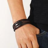 Men's Leather Multi Layer Bracelet in Brown with Black Cross www.urbanpizazz.co.uk