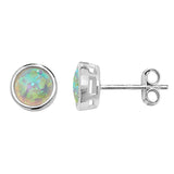 Circle Silver Opal Stud Earrings