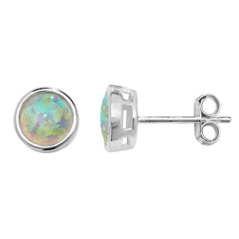 Circle Silver Opal Stud Earrings