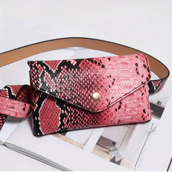 Red Stylish Snake Skin Patterned Belt Purse