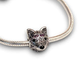 Sterling Silver Fox Charm with Pink CZ