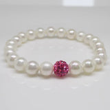 Stretchy Pearl Bracelet with Pink CZ