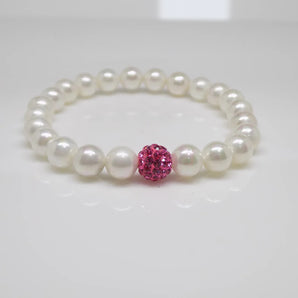 Stretchy Pearl Bracelet with Pink CZ