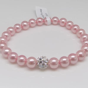 Stretchy Pink Pearl Bracelet with CZ