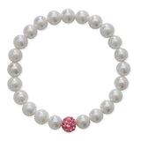 Stretchy Pearl Bracelet with Pink CZ