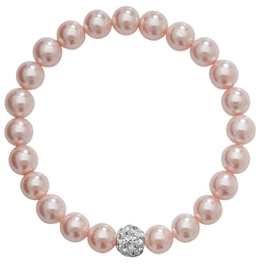 Stretchy Pink Pearl Bracelet with CZ