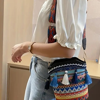 Black Boho Style Colourful Cross Body Bag