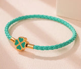 Teal Leather Clover Leaf Charm Bracelet www.urbanpizazz.co.uk