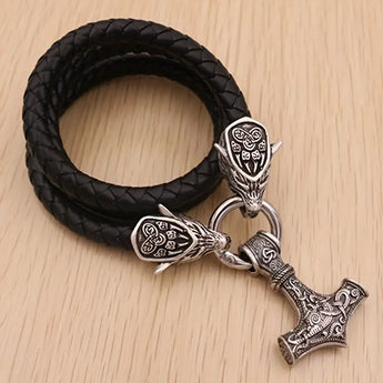 Norse Thor's Hammer and Viking Wolf Necklace