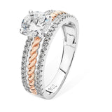 Silver and Rose Gold Three Tier CZ Ring