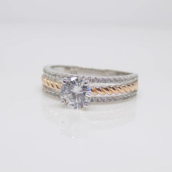 Silver and Rose Gold Three Tier CZ Ring