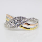 Three Tone Interwoven Silver CZ Ring