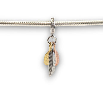 Three Tone Sterling Silver Feathers Dangle Charm