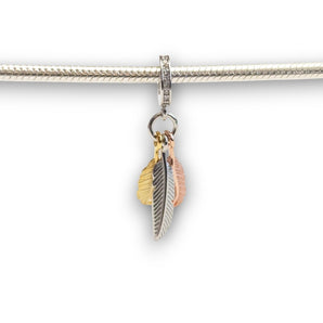 Three Tone Sterling Silver Feathers Dangle Charm