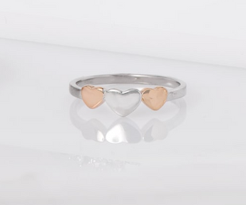 Three Tone Silver Heart Ring