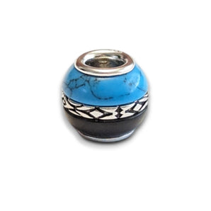 Turquoise and Onyx Sterling Silver Bead Charm